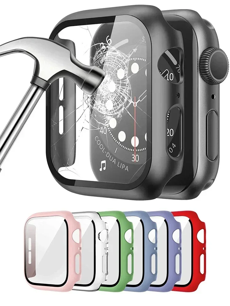 

Закаленное стекло + крышка для Apple Watch аксессуары 45 мм 41 мм 44 мм 40 мм 42 мм защита для экрана Apple watch чехол Series 9 4 5 6 SE 7 8