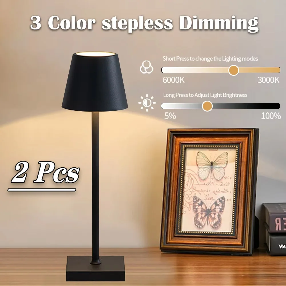 2PCS Rechargeable LED Table Lamp Touch Switch 3 Levels Dimmable Desk Lights Bar Club Dinner Creative Decorative Ambient Lighting