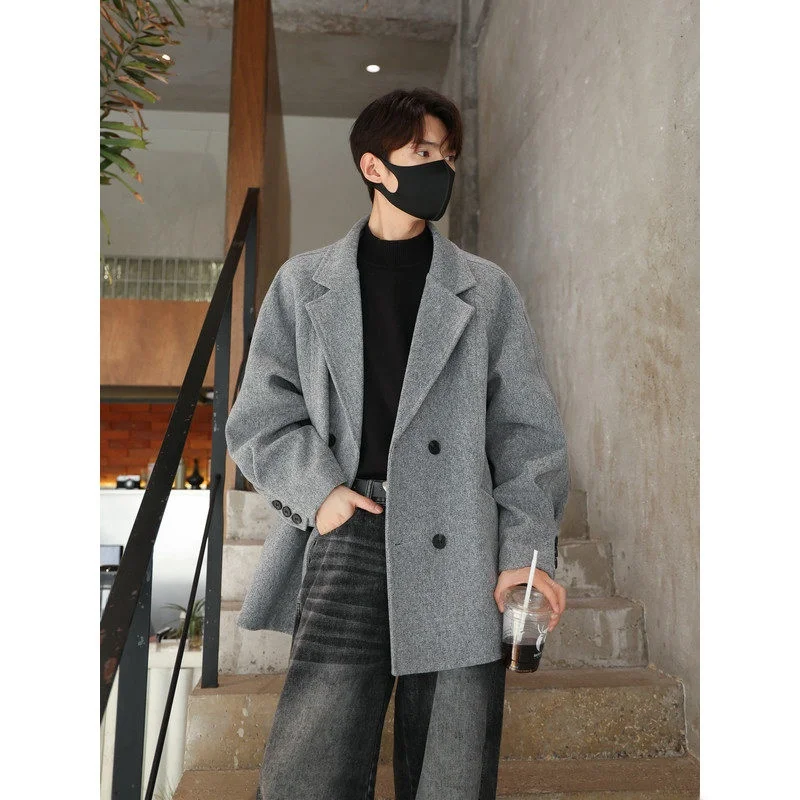 

Detachable Hooded Men's Woolen Jaet ort Sle Autumn Winter Faion Casual Coat Polyester Fiber Long Sve Color