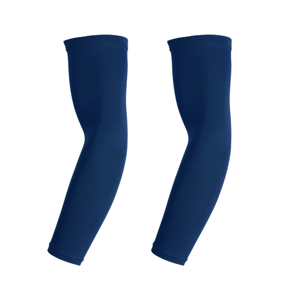 2 個のスポーツ肘スリーブ日焼け防止アームガード伸縮性のある圧縮スリーブ通気性のある屋外トレーニング用ネイビーブルー Xl