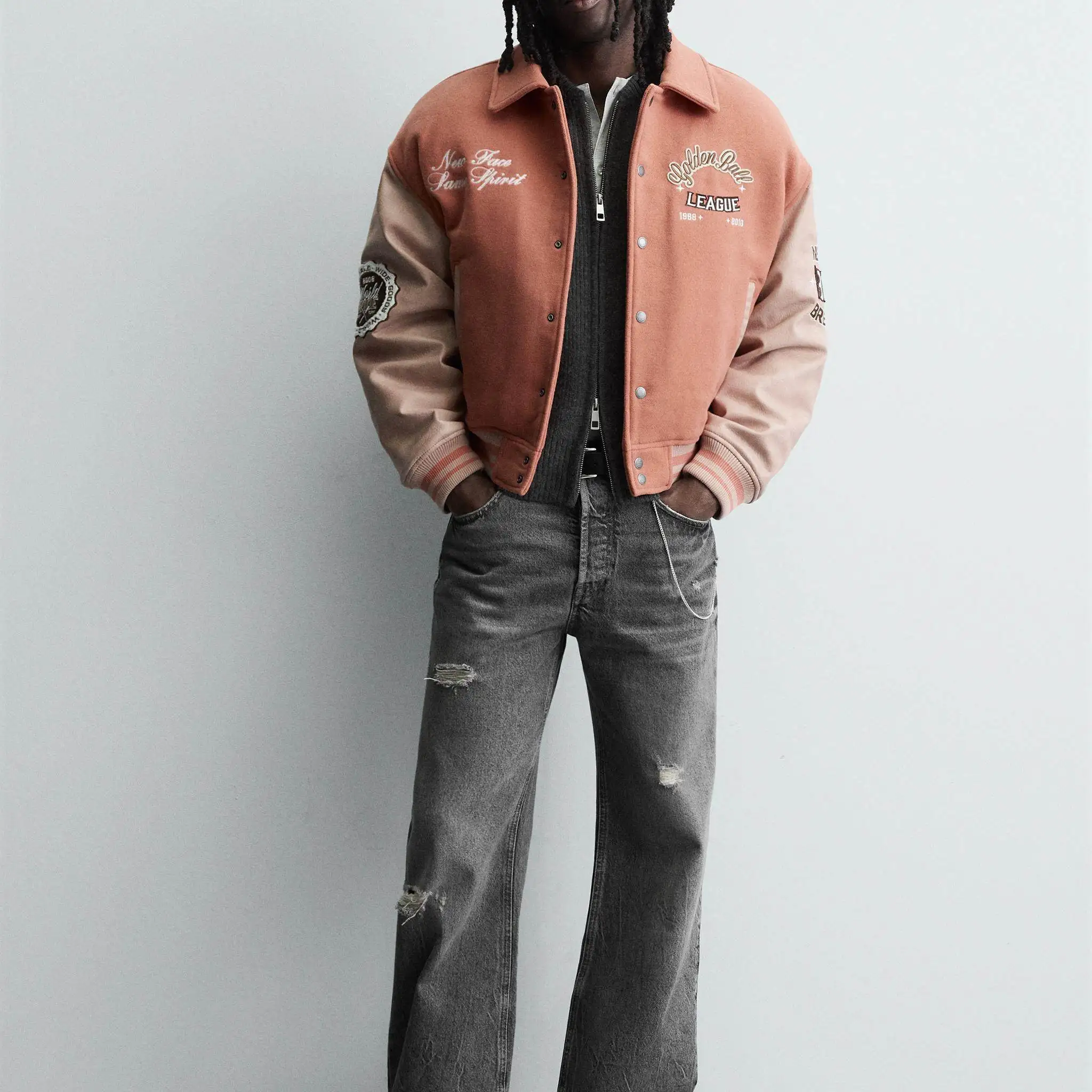 Autumn New Men's Patchwork Pilot Jacket Cotton Outerwear Loose Fit Cuff Detail Casual Style Long Sleeve Regular Length