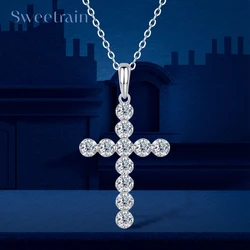 New 2.5mm Moissanite Cross Pendant Necklace for Women Original s925 Sliver Collar Neckalces Trend Goth Party Wedding Jewelry