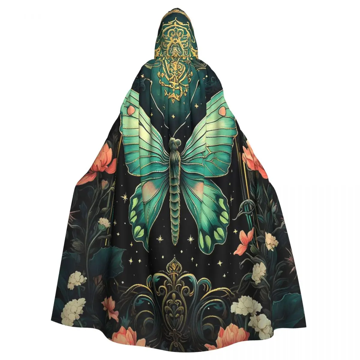 Boho Bee And Moth Butterfly Long Hooded Cloak Witch Medieval Costume Cosplay Cape HalloweenCoat Adult Unisex