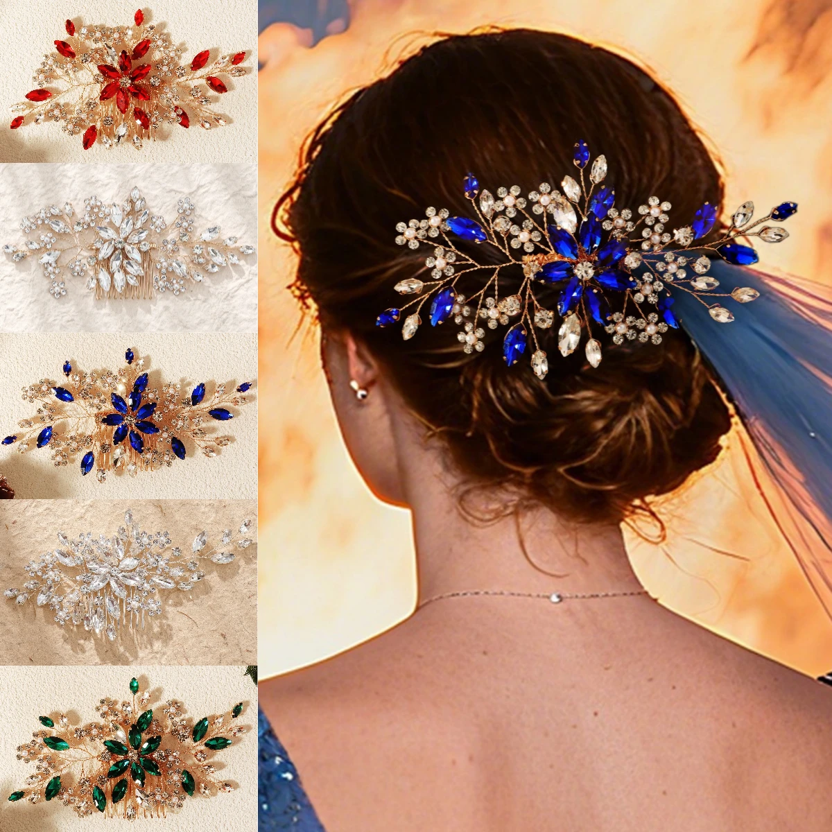 Luxury Crystal Flower Bridal Hair Comb Halloween Party Headwear For Women Fashion Hair Pins Hair Accessories Bridesmaid Gifts