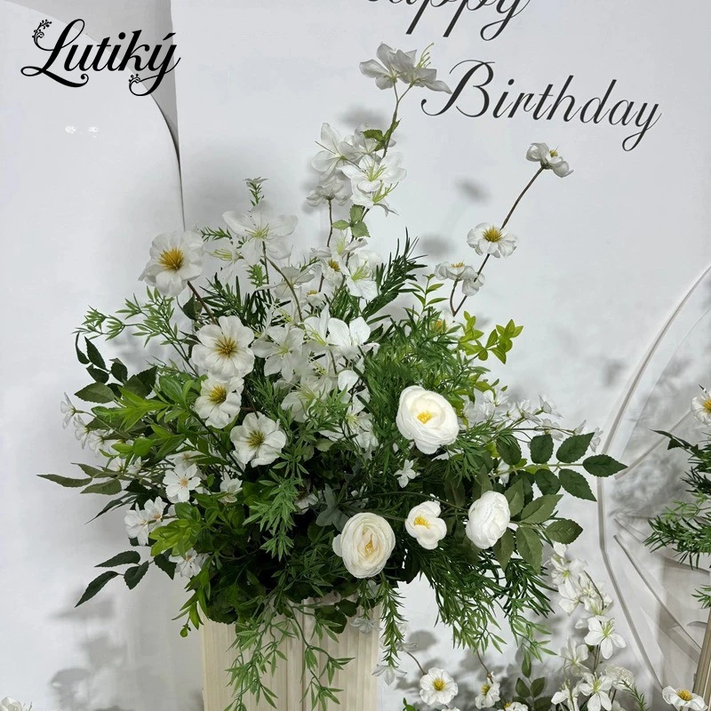 تخصيص النباتات الخضراء الأبيض زهرة الحرير الكرة الطريق الرائدة كرة زهرية اصطناعية الزفاف الديكور الجدول محور ديكور