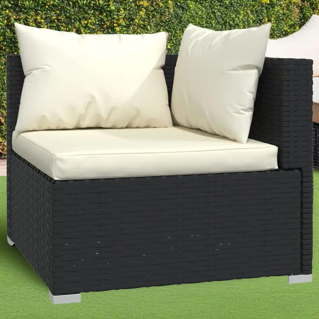 7-Piece Black Poly Rattan Patio Lounge Set with Cushions - Stylish Outdoor Furniture