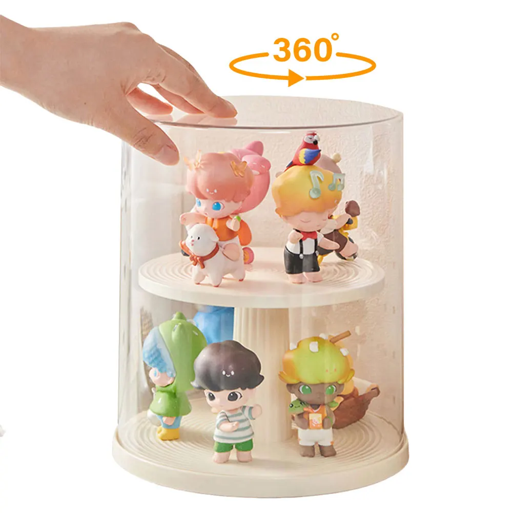 

360 Degree Rotatable Anime Figure Storage Box Stackable Dustproof Showcase 2 Tier Display Stand for Collectibles Action Figures