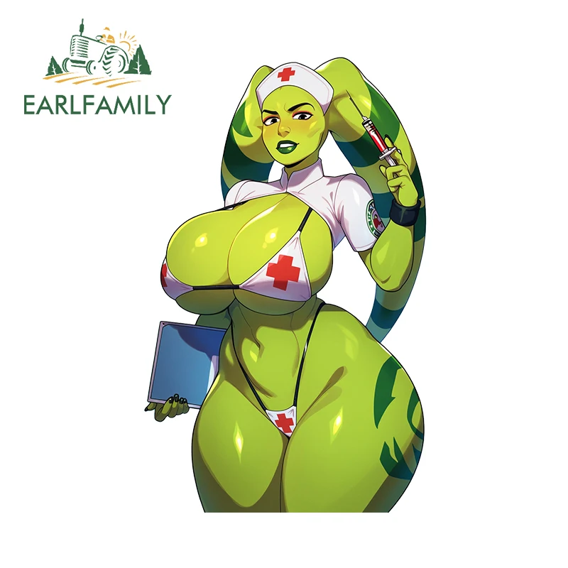 EARLFAMILY 13cm x 8cm Furry Alien Nurse Huge Boobs Stickers Waifu Breasts Bikini Ecchi Hot Booty Car Accessories Decals