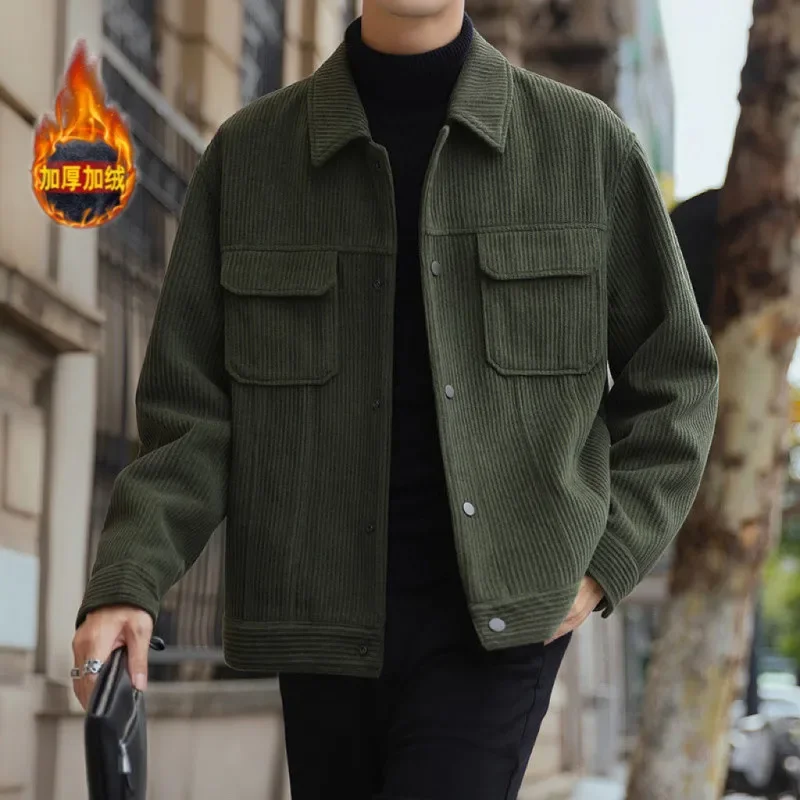 2024 Spring Autumn lapel jacket men's cargo casual loose and fleece men's coat coat design sense of autumn clothing