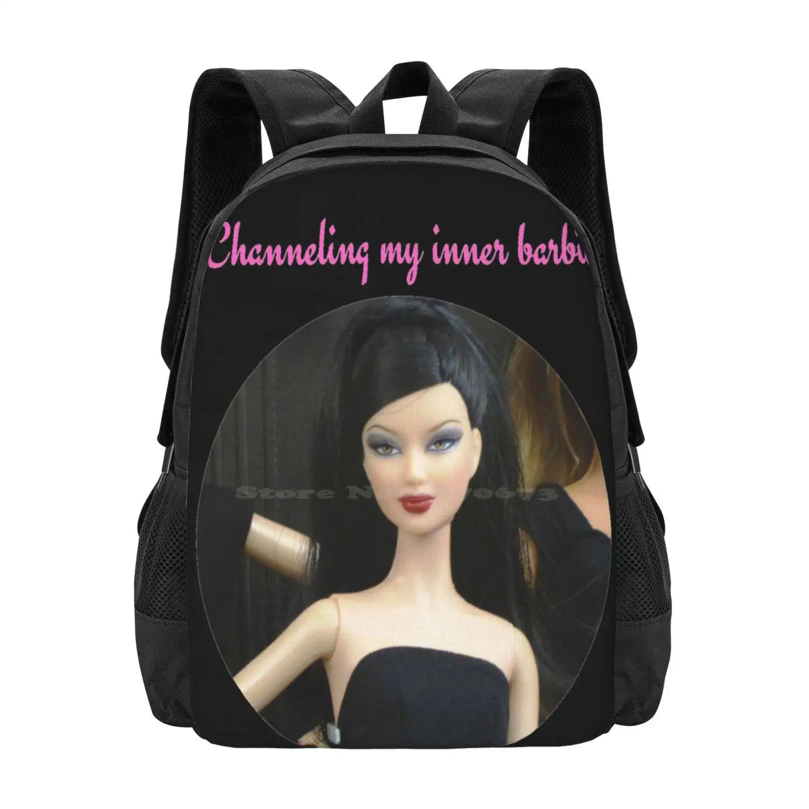 Inner Model , With Pink Text Fashion Pattern Design Travel Laptop School Backpack Bag Doll Inner Confidence Funny Humor Brown