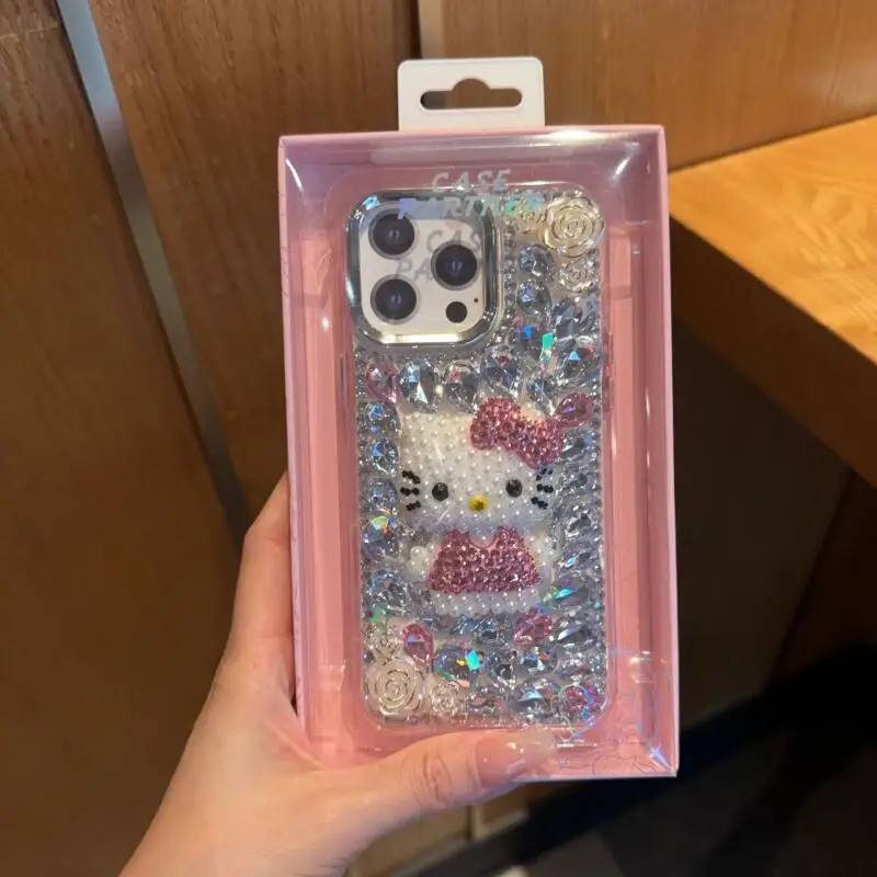 لطيف Kt حجر الراين قضية الهاتف المحمول Kawaii مرحبا كيتي 16 برو ماكس 15 14 سانريو أبل جراب هاتف الراقي صديقة مهرجان هدية