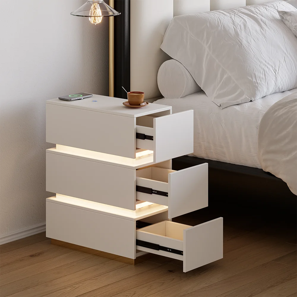 3-Drawer Storage Bedside Table LED Smart Nightstand with Light Drawer Storage Bedside Table - view 3