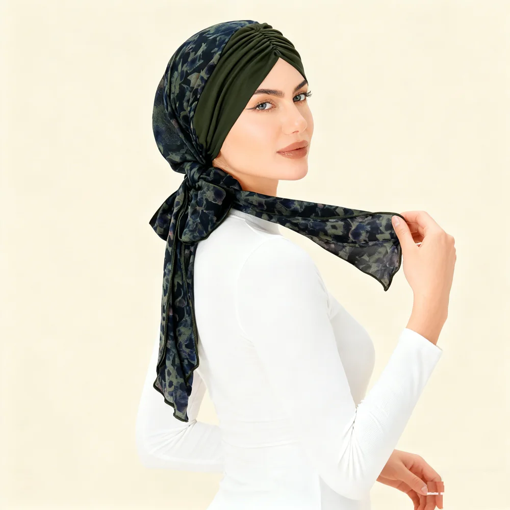 Vrouwen Voorhoofd Geplooide Lange Staart Hoofddoek Moslim Hijab Chemo Cap Tulband Motorkap Elastische Hoofd Wrap Hoed Bandana Hoofdband Turbante
