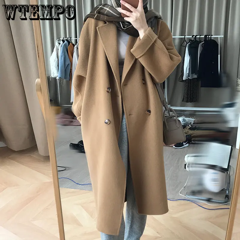 

WTEMPO Double Sided Cashmere Coat Women's Medium Long Woolen Topcoat Autumn and Winter 2022 New Premium Hepburn Style Overcoat