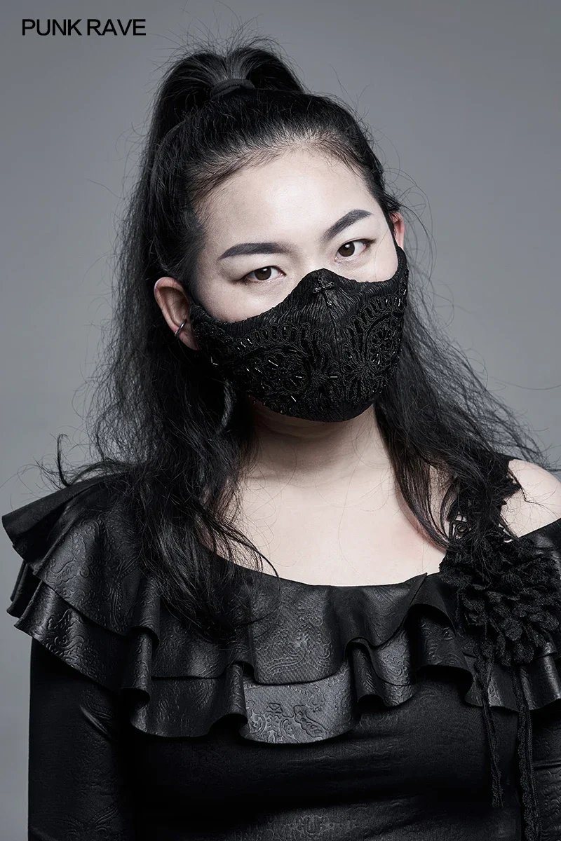 PUNK RAVE Men Women Gothic Gorgeous Royal Style Mask Inner Side Use Soft Mesh Knitted Club Accessories Adult Mouth Covering
