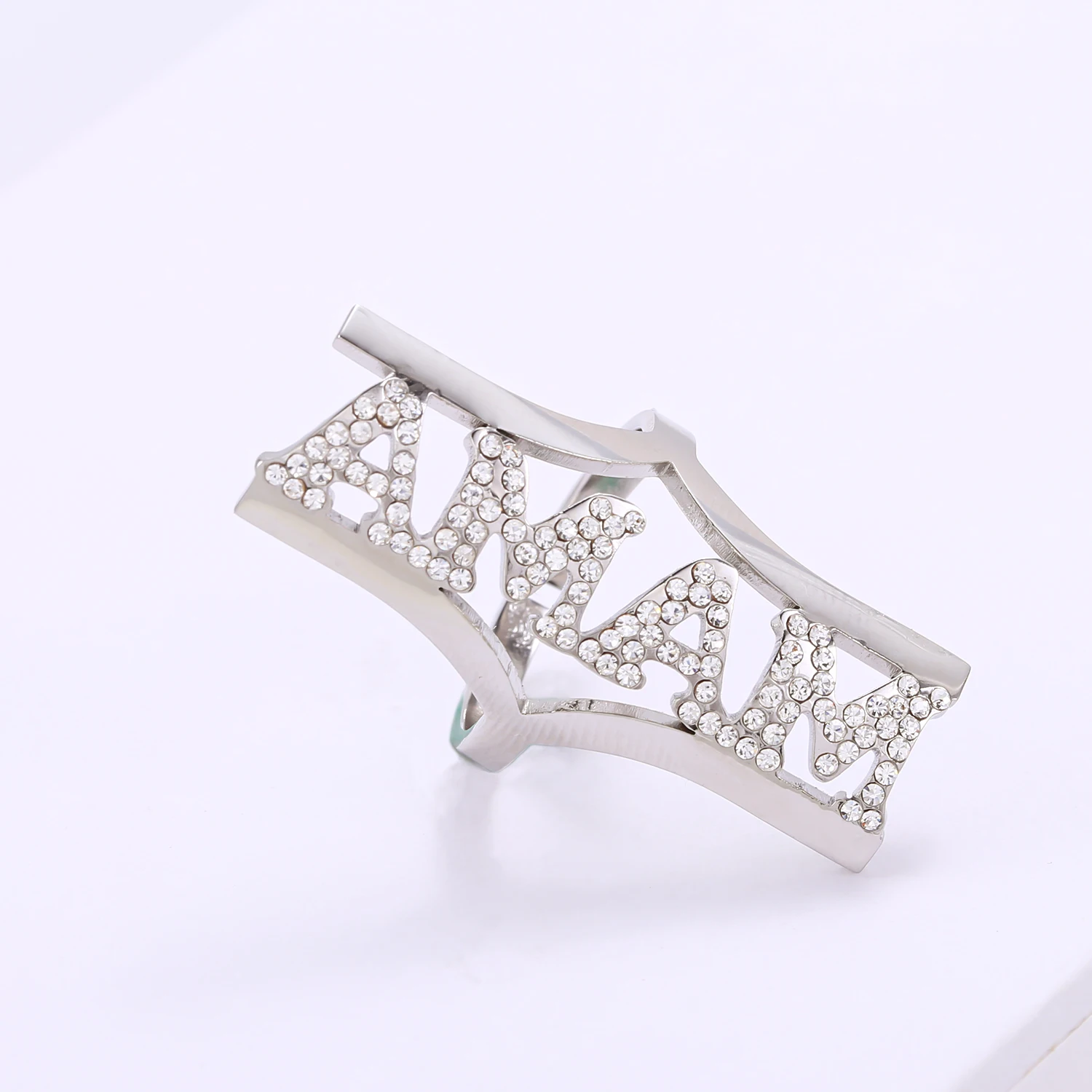 Custom Stainless Steel Double Layer Crystal Name Ring Gift For Women Jewelry Christmas Gift for Her Valentines  Hip Hop Ring
