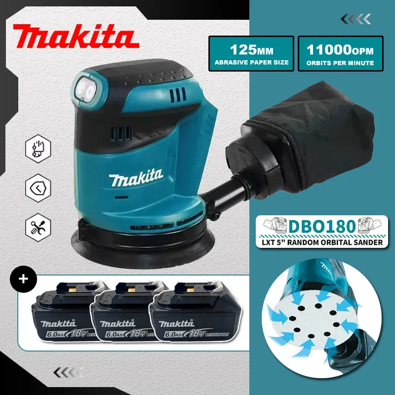 

Бесщеточная аккумуляторная эксцентриковая шлифовальная машина Makita DBO180Z 18В для обработки дерева, шлифовки и полировки (без аккумулятора и зарядного устройства)