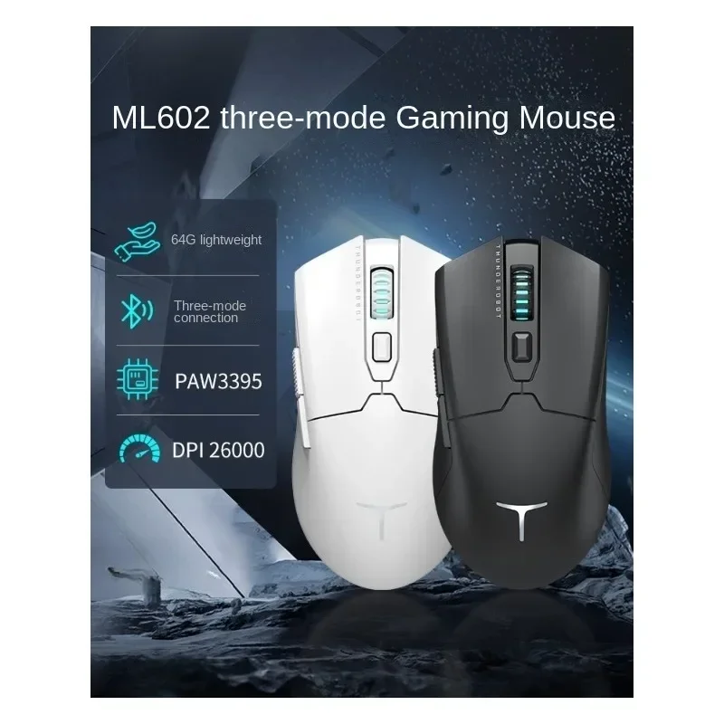 ML602 Charging Wireless 3-mode Office Mouse Can Be Macro Programmed PAW 3395 Sensor Charging 400mAh 26000 DPI8 Ergonomics1000Hz