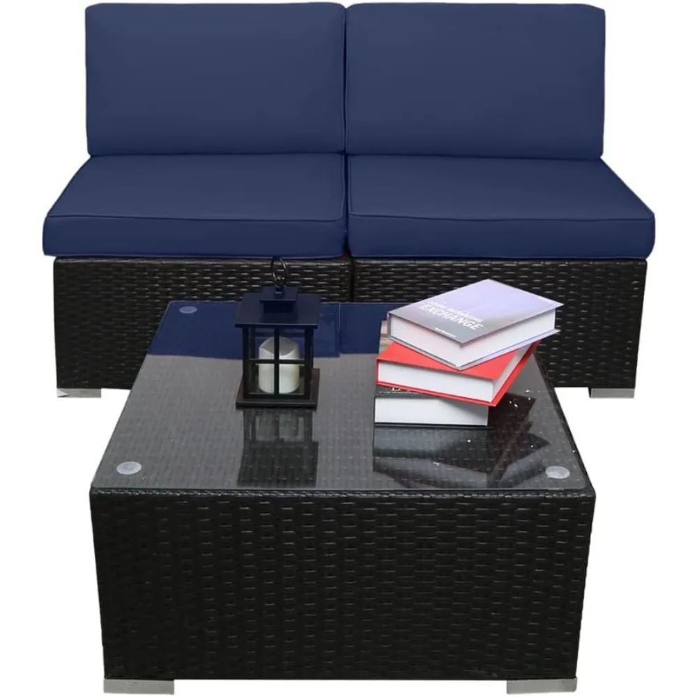 

3 pieces of terrace PE rattan sofa chairs with anti fading sofa cushions and modern Gla, all day outdoor