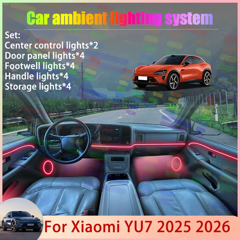 

Для Xiaomi YU7 2025 2026 MX11 2/24 в 1, автомобильная атмосферная лампа, RGB абажур, ансамбль, стример, атмосферный набор, аксессуары, детали