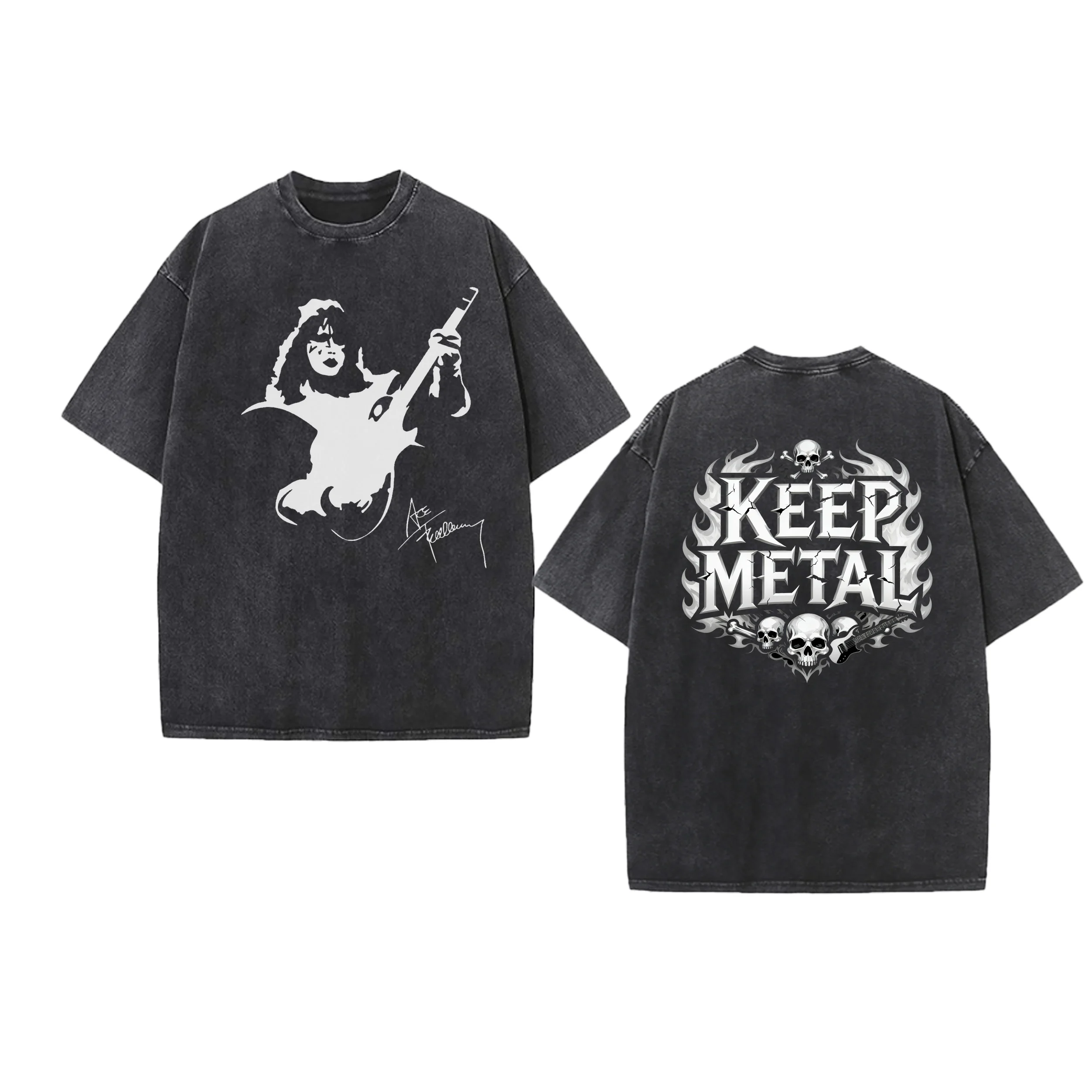 

RIP Ace Frehley 1951-2025 стираная футболка с металлической лентой, футболки с рисунком гера гитары, хлопковые футболки с круглым вырезом для мужчин и женщин