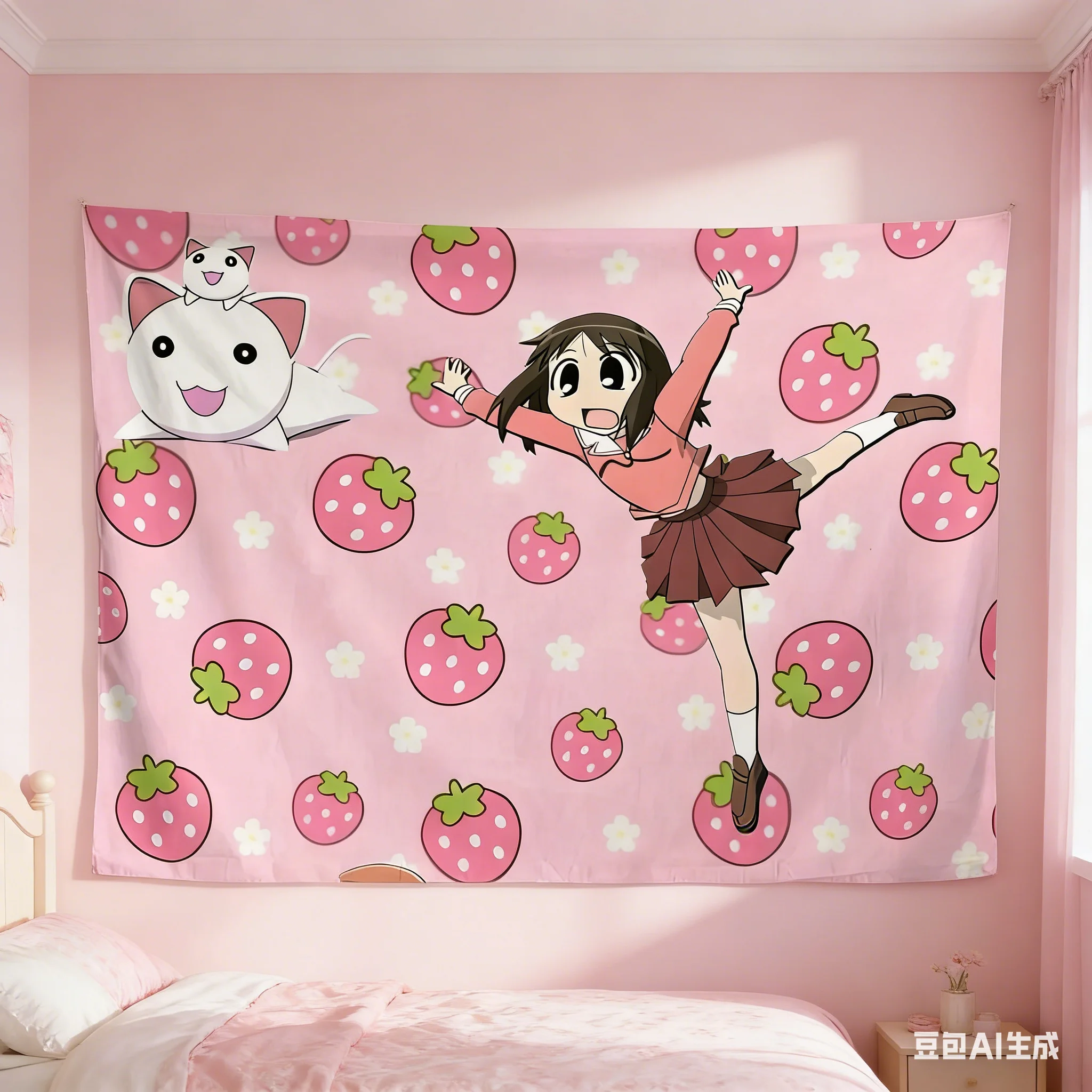 1pc Azumanga Daioh Strawberry Girl Tapestry, Polyester Print, Anime Fan Bedroom Living Room Wall Decor & Gift