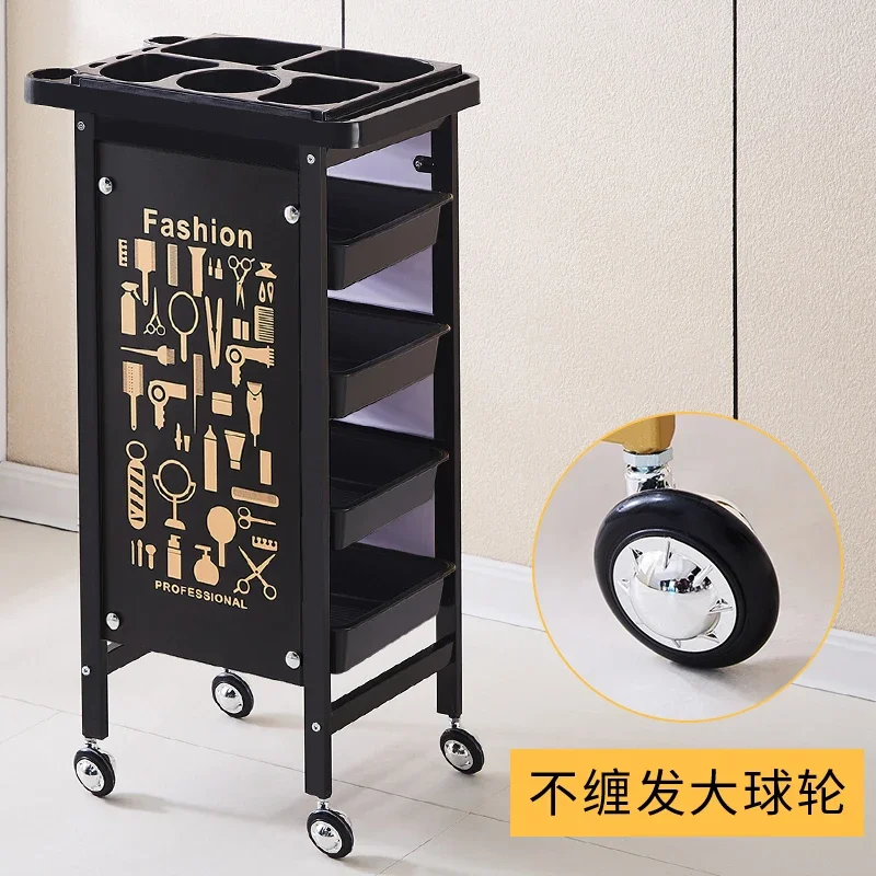 Vintage Iron Trolley Hair Salon Auxiliary Cart Multi-layer Partition Rolling Cart Mobile Pulley Rust-proof Barber Shop Trolley