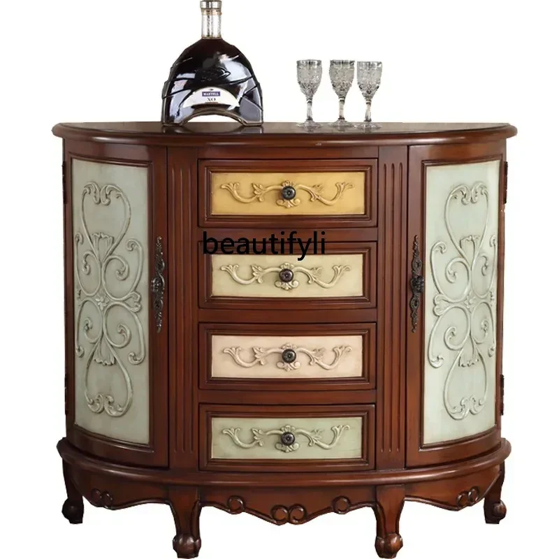 American Country Semicircle Storage Cabinet End of Corridor Curio Cabinet Side Table Bucket Cabinet