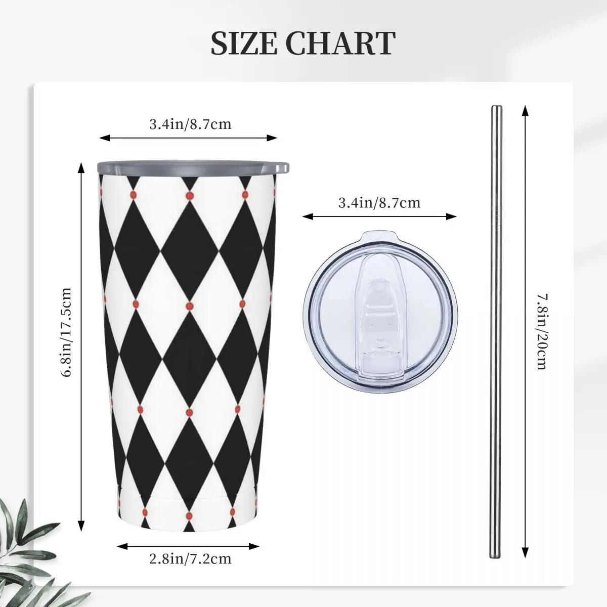 Harlequin Plaid Playing Cards Stainless Steel Tumbler Vacuum Insulated Mug Thermal Cold Cups Straws With Lid 20oz