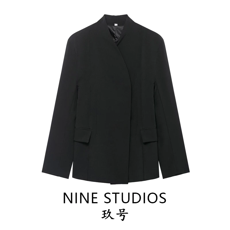 

NINE ZAR женский приталенный повседневный цветной костюм с высоким воротником Jaet Long Sve V Ne повседневная одежда из полиэстера