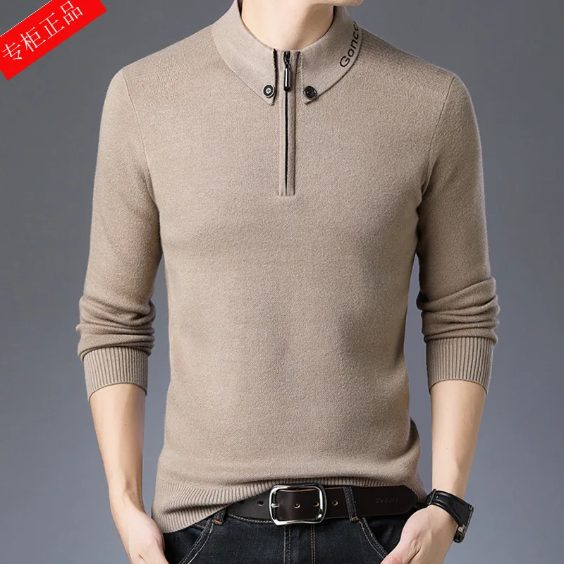 

Autumn New Men's Cashmere Sweater Thickened Coat Half-high Zipper Collar Middle-aged And Elderly Wool Bottoming Cardigan Hombre