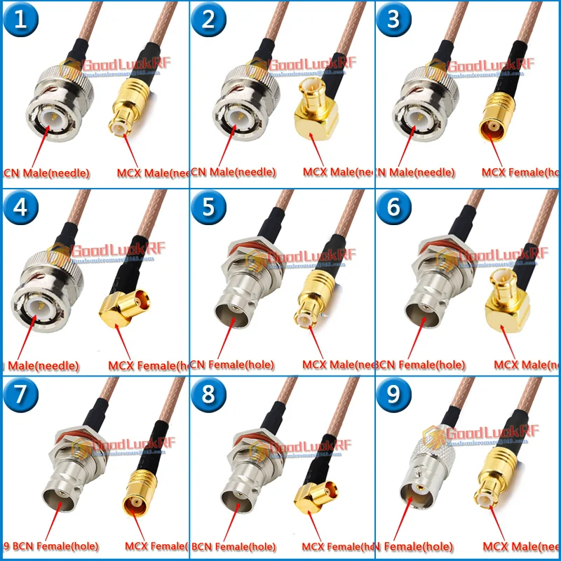

MCX Male Right Angle 90 Degree to Q9 BNC Male Female Washer Nut to MCX Female Plug RG316 Pigtail Jumper extend Cable 50ohm
