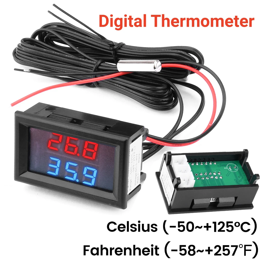 DC 5-80V LED doppio Display termometro digitale scheda termometro NTC sonda impermeabile in metallo sensore di temperatura alta precisione