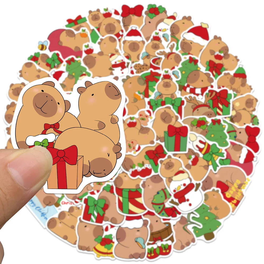 10/50PCS Kerst Capybara Graffiti Stickers Leuke Dieren Cartoon Decal DIY Laptop Telefoon Gitaar Koelkast Cup Skateboard Kid speelgoed
