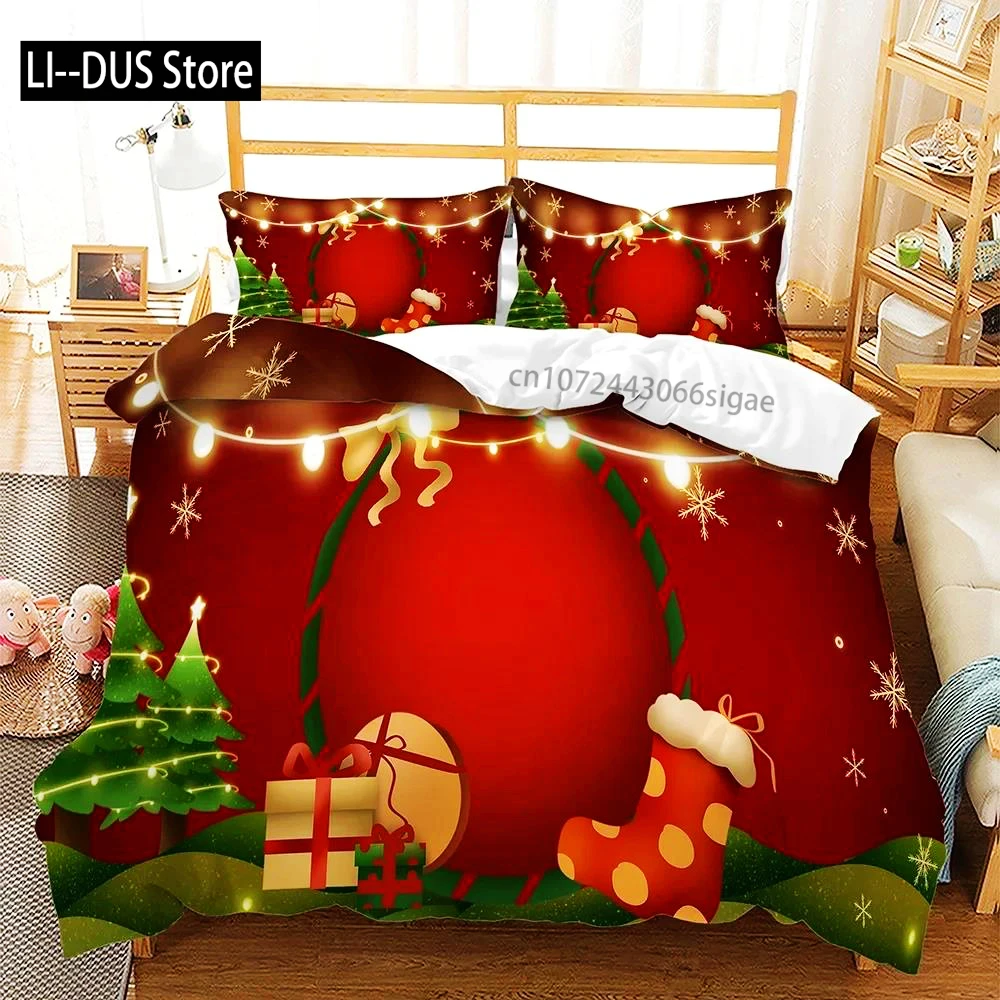 Navidad Plaid Merry Christmas Tree Duvet Cover Twin King Festival Santa Deer Bedding Set Polyester Quilt For Adults Home Decor