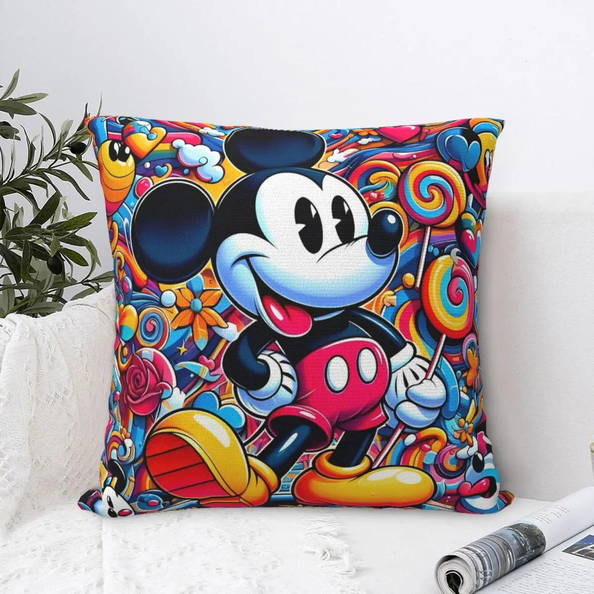 Mickey Mouse In Romero Britto Style Pillowcase Polyester Cushion Cover Decoration Throw Pillow Case Cover Home Square 18'