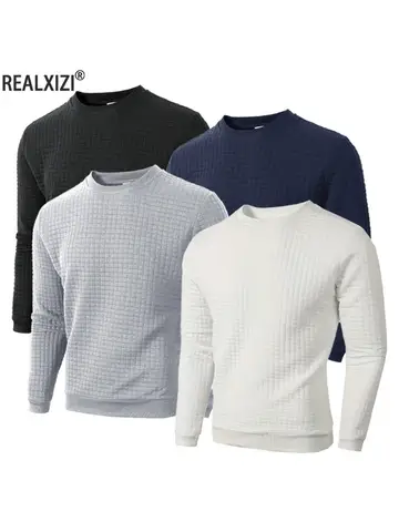 Autumn Men's Crew Neck Pullover Solid Color Casual Jacquard Check Sweatshirt Long Sleeve Warm Slim Sweaters Knitted Streetwear