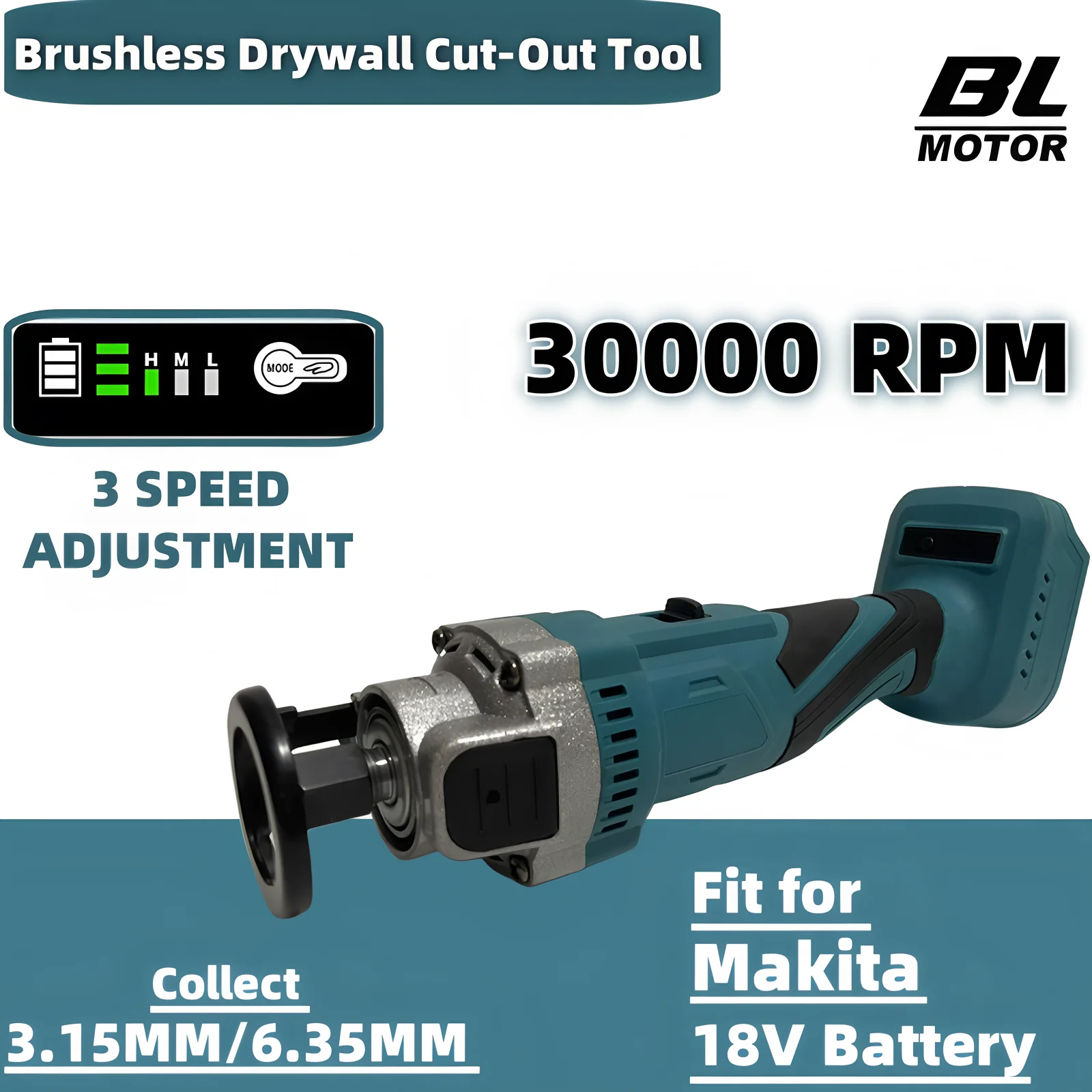 Cordless Drywall Cut-Out Tool Brushless 3 Gears Rotary Saw Efficient Cutting Wood Sheetrock Power Tools For Makita 18V Battery