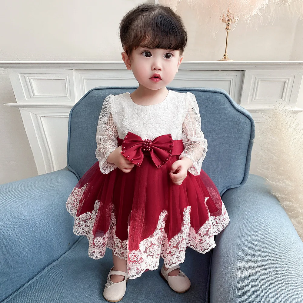 

Christmas Baby Clothes Elegant Long Sleeve Embroidery Princess Dress Wedding Party Infant Dress Gown Baptism New Year Dress