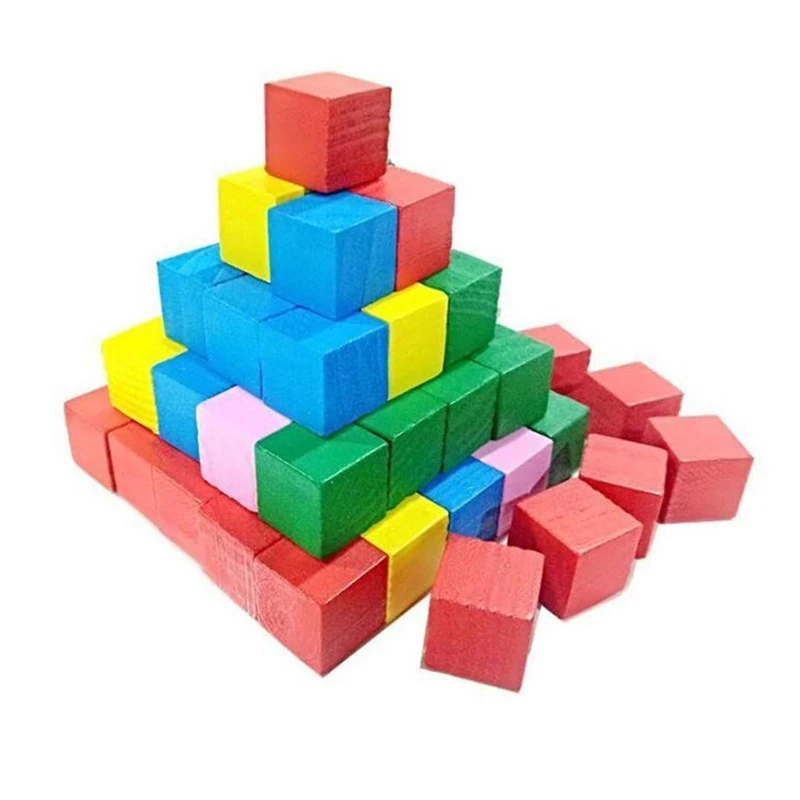 25-50 pz/pacco Montessori Colorato Cubo di Legno Blocchi Luminoso Assemblaggio Blocco Precoce Educativo Apprendimento Precoce Giocattoli Per Bambini Bambini