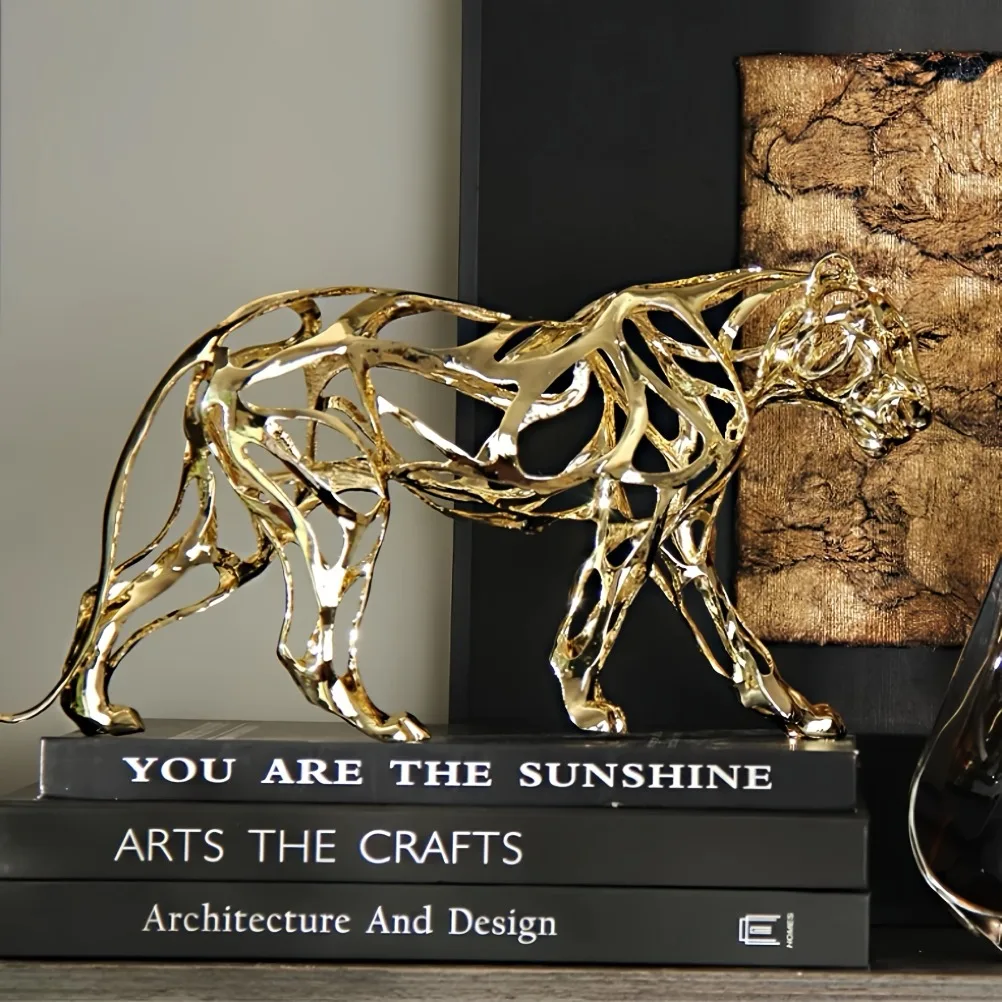 Creative Nordic Leopard Statue Metal Animal Sculpture Home Decoration for TV Cabinet Living Room Entrance Tabletop Ornament
