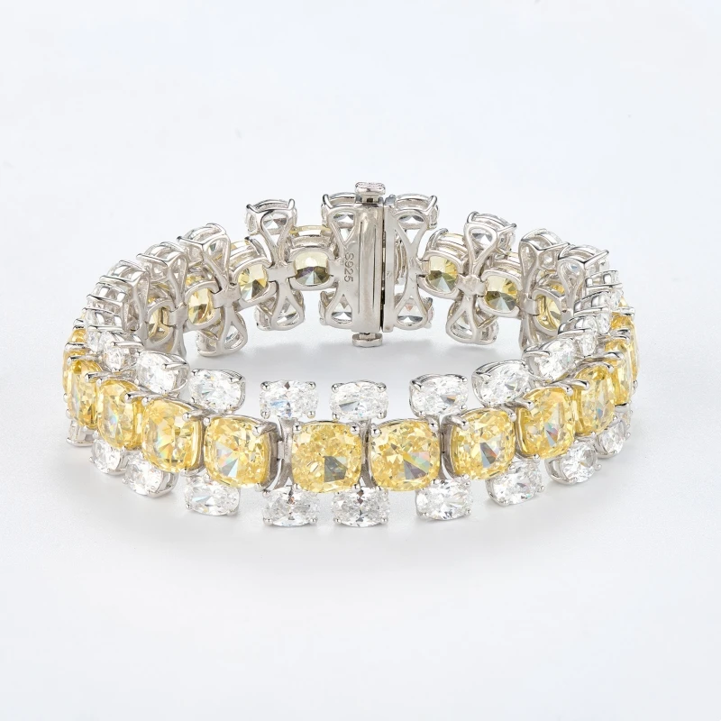 Bellux shaped high carbon diamond colorful yellow ice flower cut S925 silver plated platinum bracelet luxury banquet bracelet