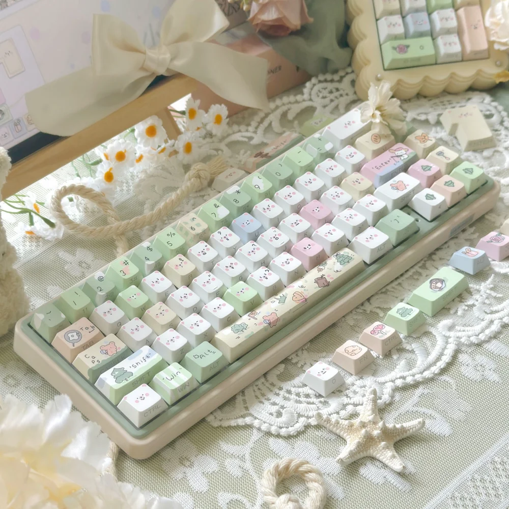 Camping Bear 125 Key Cherry Shaped Translucent PBT Cute Keycap Suitable for MX Switch Player Mechanical Keyboard