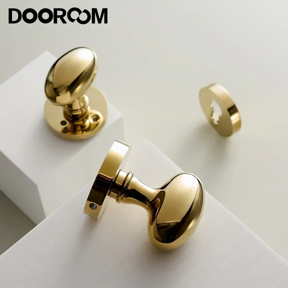 Imagem -02 - Dooroom-bright Gold Oval Brass Door Lock Grupo Maçaneta Original do Quarto Bloqueio de Latão Maciço Hardware Moderno Originalidade