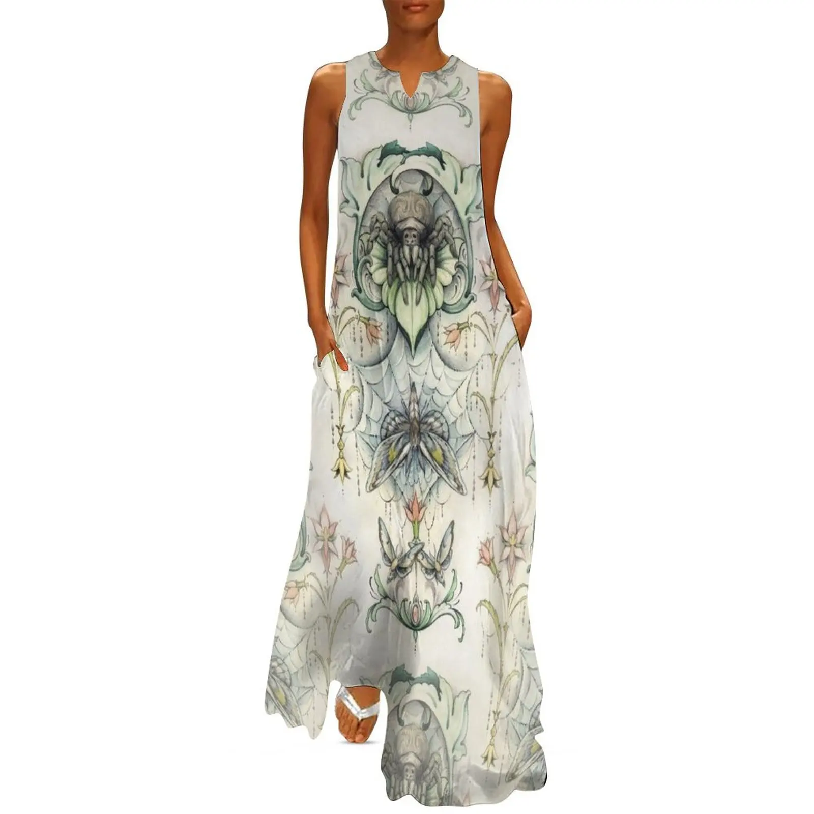 

Antique pattern - Spider and Moths Long Dress Dress woman sensual sexy dress for women long sleeve Beachwear