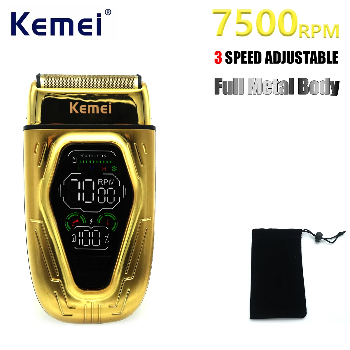 Kemei KM-T360 Men's Shaving Machine 9W High Power Full Metal LED Display Double Foil Professional Electric Shaver Hair Trimmer