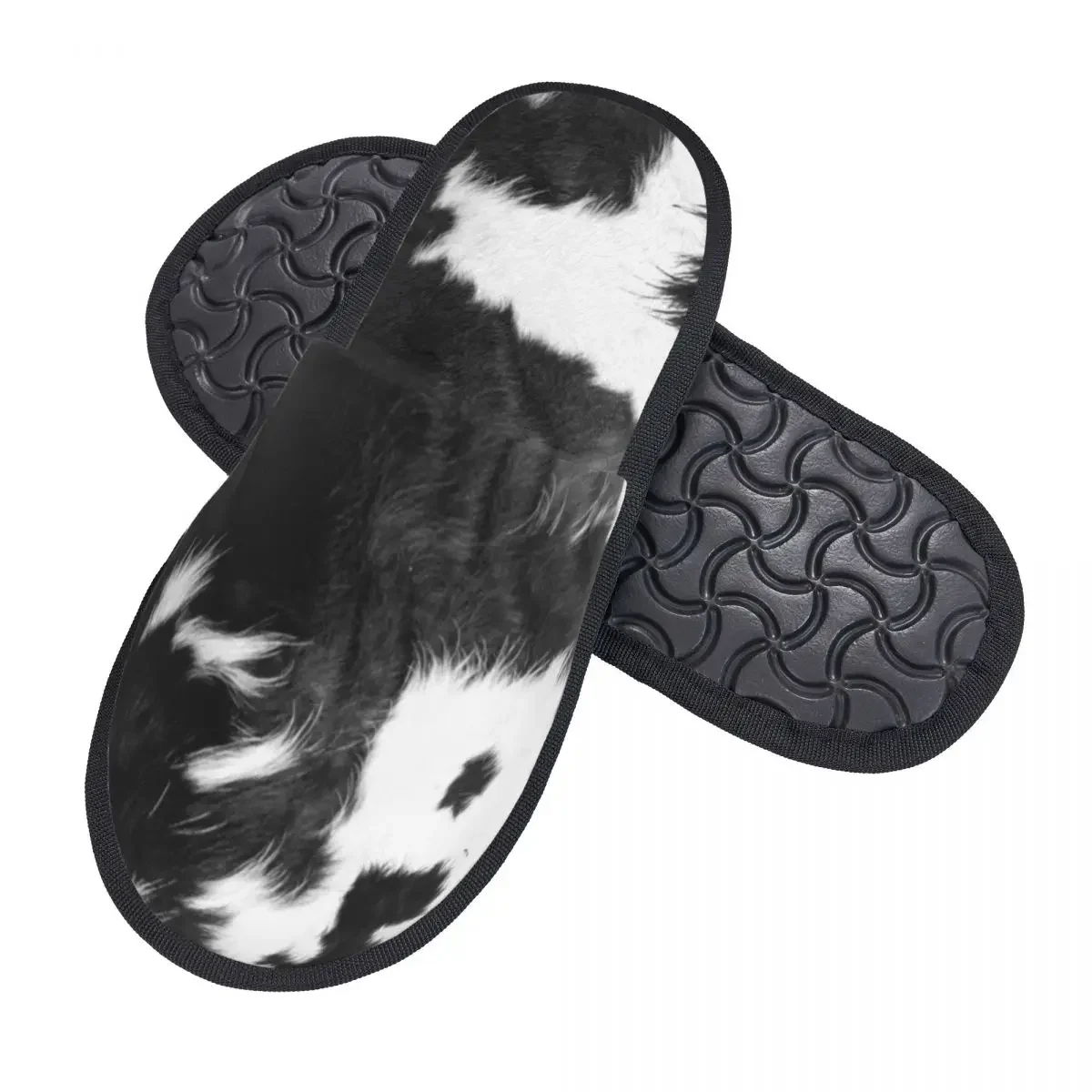 Modern Cowhide Faux Leather 3D Printing House Slippers Women Comfy Memory Foam Fur Texture Slip On Hotel Slipper Shoes