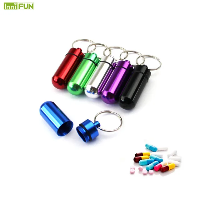 New High Quality Portable WaterProof Mini Blue Aluminum Keychain Tablet Storage Box Bottle Case Holder