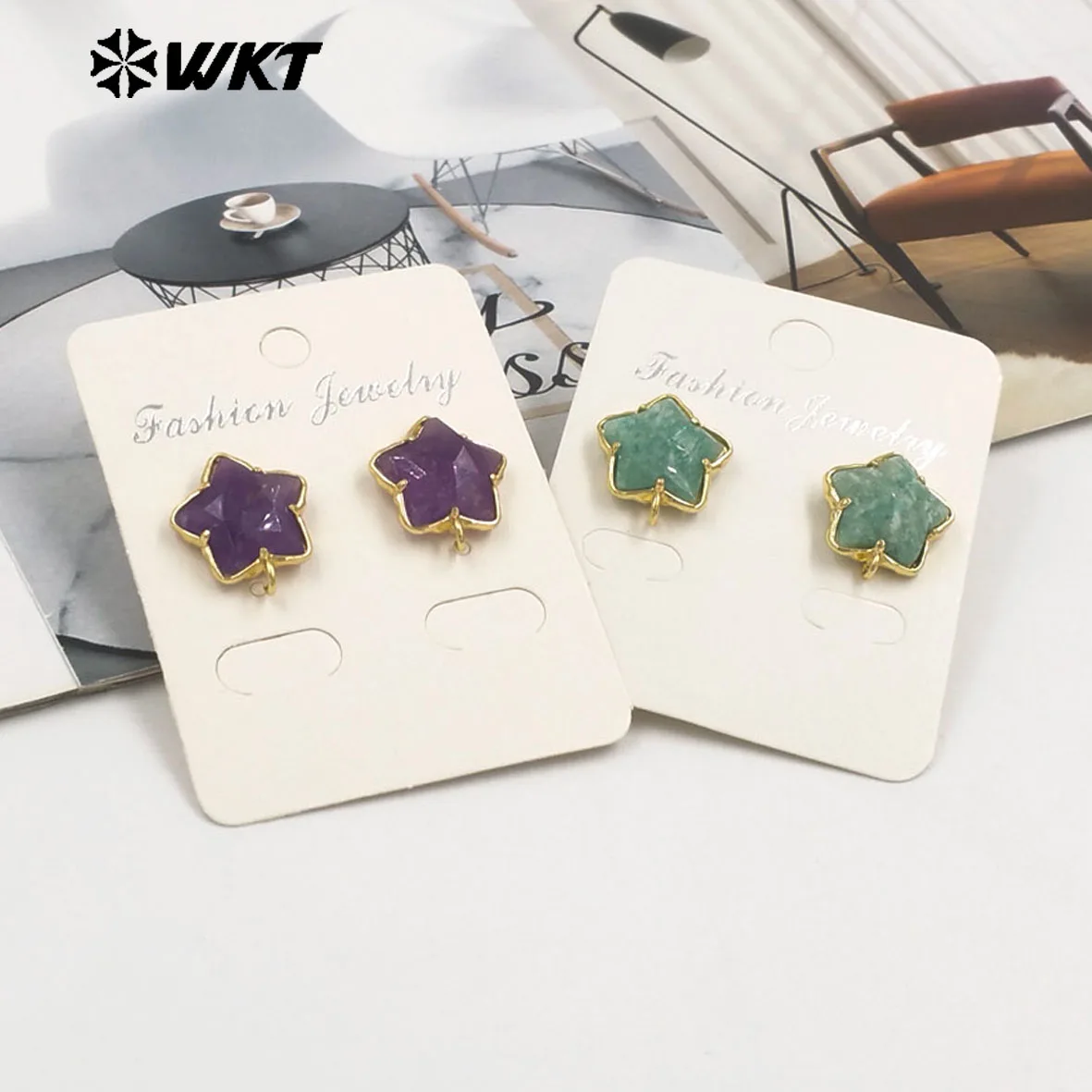 

WT-EHP100 милые подвески в виде звезды, цветной натуральный драгоценный камень, позолоченный 18 карат, серьги-крючки, ювелирные изделия, аксессуар для изготовления ювелирных изделий