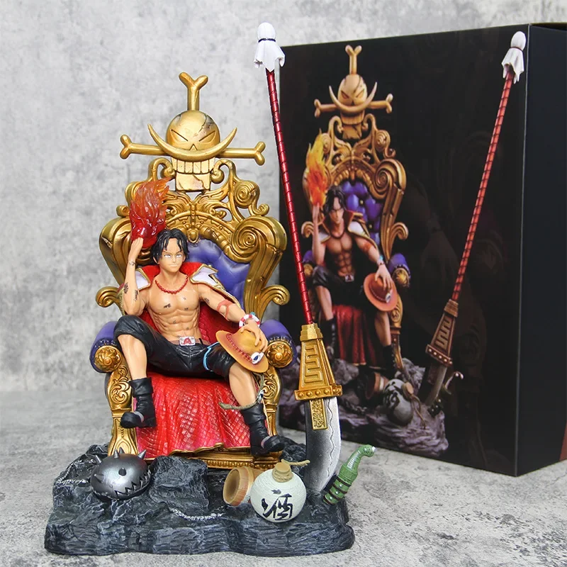 

35cm Gk Throne Ace Anime Figures One Piece Resonance Series Fire Fist Ace Collection Statue Model Decoration Children'S Toy Gift